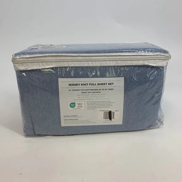 Jersey Knit Full Sheet Set Heathered Sky Blue Soft Cozy All‎ Season Bedding - Picture 2 of 7